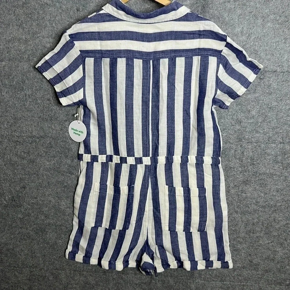 PACT Organic Cotton Blue Stripe Print shorts Romper size Medium NWT - Picture 6 of 11